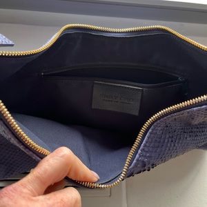 Emily Cho Blue Leather Animal Print Clutch